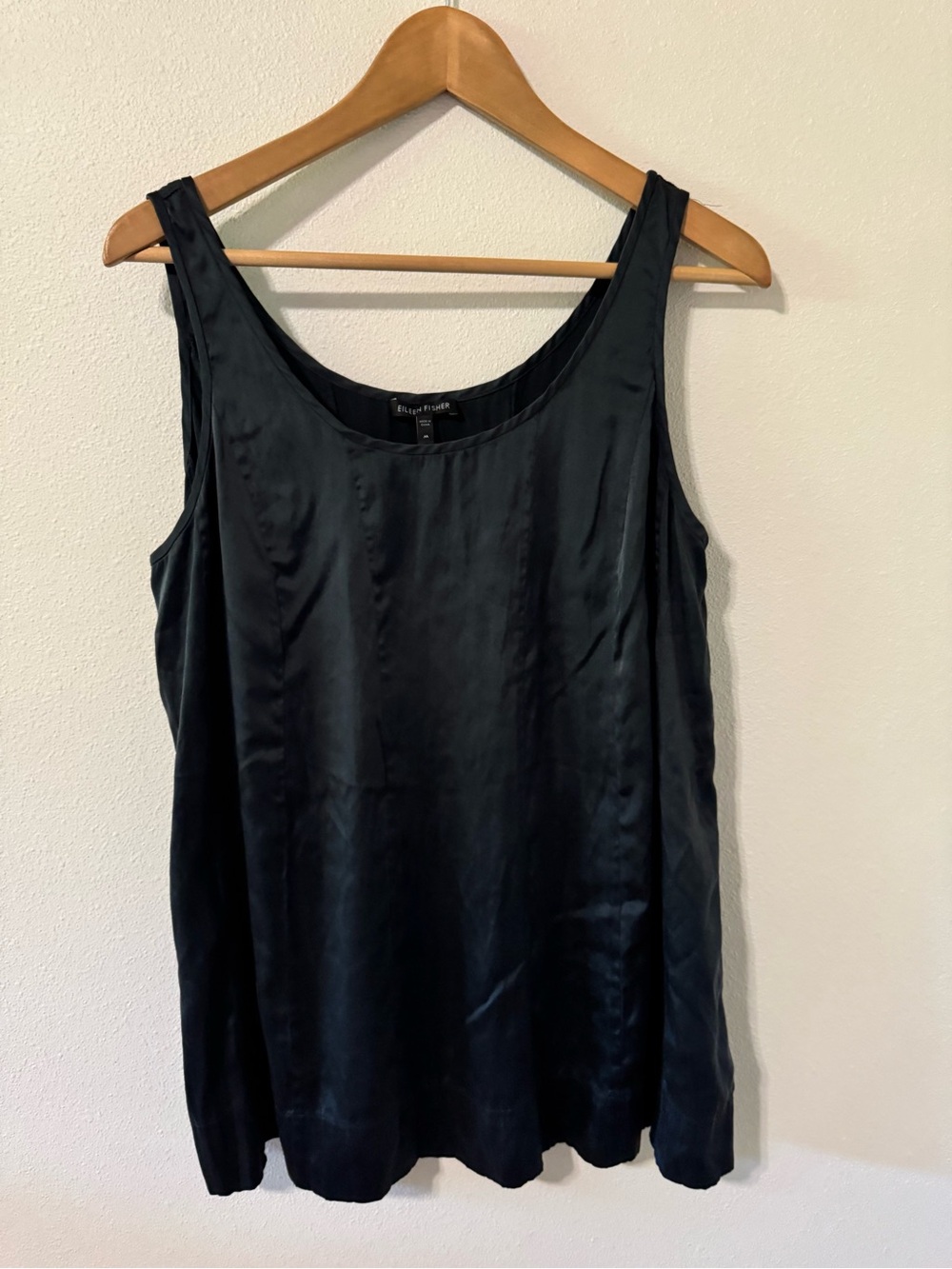 Eileen Fisher Silk Blend Sleeveless Panel Blouse Charcoal Gray Scoop Neckline-M